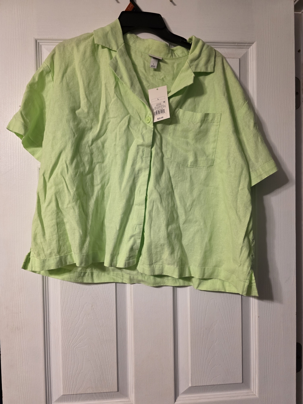 Lime Green Short-Sleeve Button Down Shirt